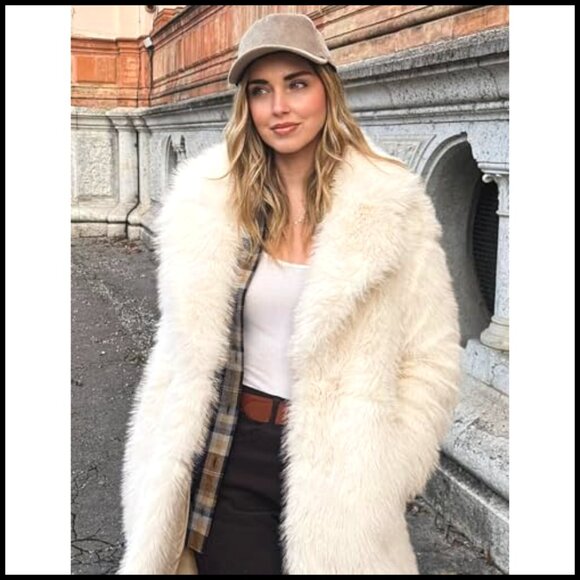 Long Faux Fur Coat Elegant Winter Jacket Fluffy Lapel Fuzzy Cozy Chic - Picture 5 of 6